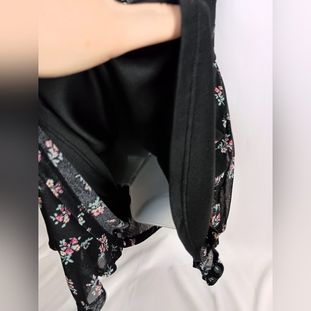 XHILARATION Whimsigoth Summer Fairy Ruffle Floral Black Romper Spaghetti Straps - Picture 9 of 10